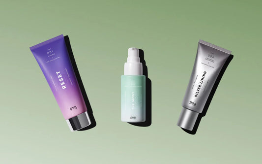 Face cleanser, serum and moisturizer on a colorful background emphasizing the importance for simple and effective skincare routine for busy morning