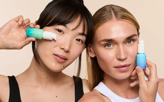 Two beautiful models holding psa products for skincare in your 30s