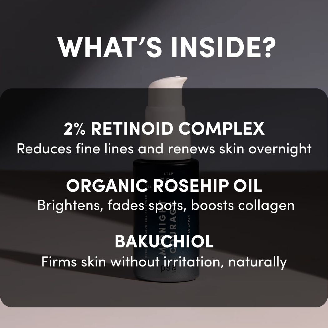 MIDNIGHT COURAGE Rosehip & Bakuchiol Retinoid Night Oil | PSA Skincare