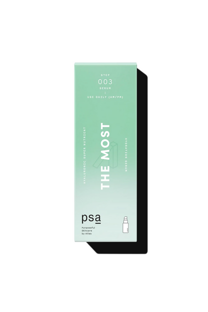 PSA Skincare The Most Serum package against a white background.